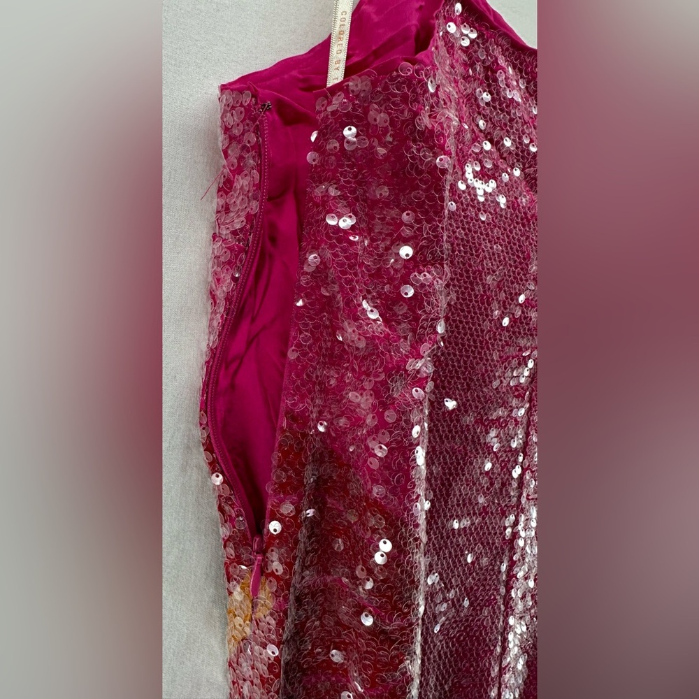 New Farm Rio Pink Sequins Anthurium Flowers Slip Maxi Dress Size L - Picture 12 of 15